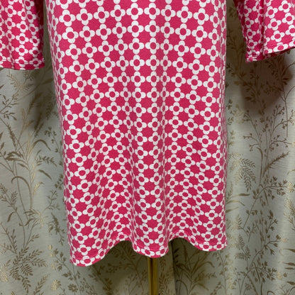 Croft & Barrow Pink Geo Floral Cotton Top Large Retro Mod Preppy Coastal Office