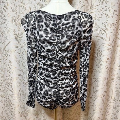 INC Leopard Mesh Ruched Top Women XL Y2K Edgy Going Out Mob Wife Baddie Clubwear