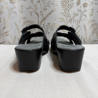 Dansko Sela Wedge Sandals Women 8.5 Black Leather Comfort Ergonomic Minimalist