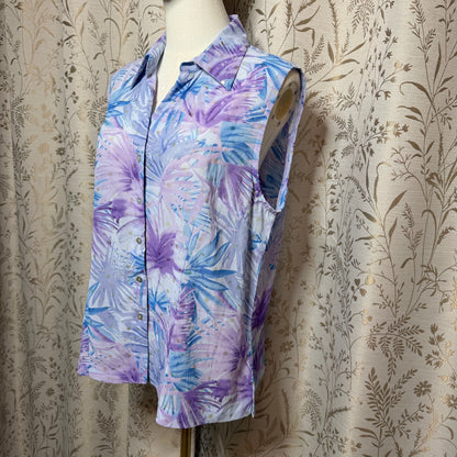 Shaver Lake Vintage Sleeveless Semi Sheer Blouse Women XL Y2K Tropical Sparkle