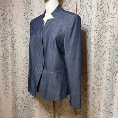 Nine West Tailored Denim-Look Blazer Women 12 Office Siren Minimalist Corpcore