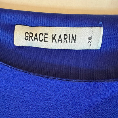 Grace Karin Blue Chiffon Blouse Women 2XL NWOT Office Chic Minimalist Colorblock