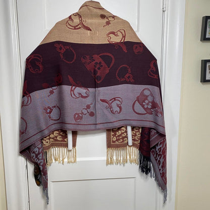Elegant Color-Block Patterned Shawl Womens OS Lagenlook Layering Boho Chic