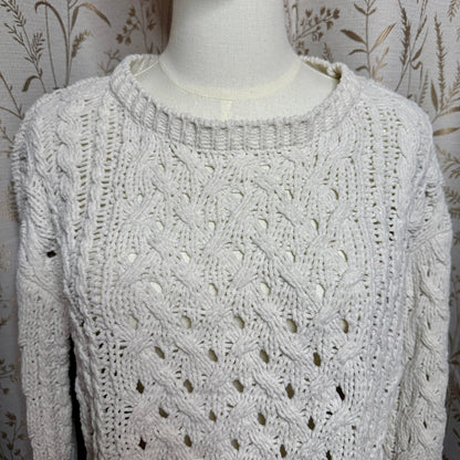 Aero Hygge Cable Knit Sweater Women Small Cream Cropped Open Weave Scandi Comfy