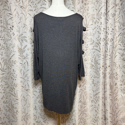 Bobeau Cutout Cold Shoulder Asymmetrical Top Womens 1X Gray Stretch Edgy Casual