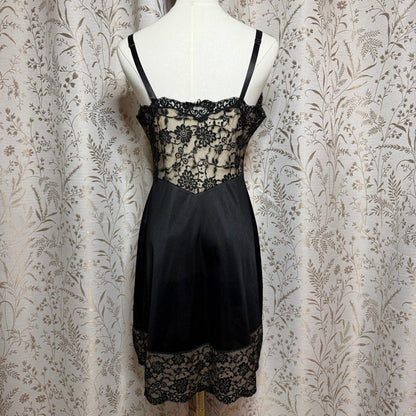 Gossard Artemis Vintage Black Lace Slip Dress Women XS Whimsigoth Coquette Retro