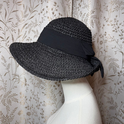 Sun 'N' Sand Black Woven Straw Sun Hat Womens OS Beach Coastal Boho Resortwear