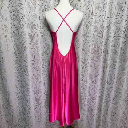 Shirley of Hollywood Hot Pink Satin Lace Slip Dress Womens S Romantic Coquette