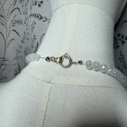Vintage Artisan Faceted White Glass Bead Opera Rope Necklace 90s Boho Romantic