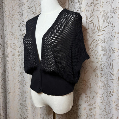 GRACE KARIN Black Open Knit Cardigan Women XL Shrug Goth Whimsigoth Minimalist