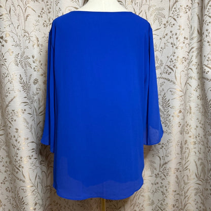 Grace Karin Blue Chiffon Blouse Women 2XL NWOT Office Chic Minimalist Colorblock