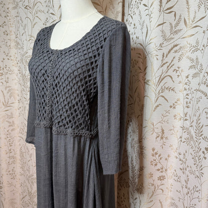 Monoreno Crochet Handkerchief Hem Midi Dress L Gray Boho Fairycore Whimsigoth