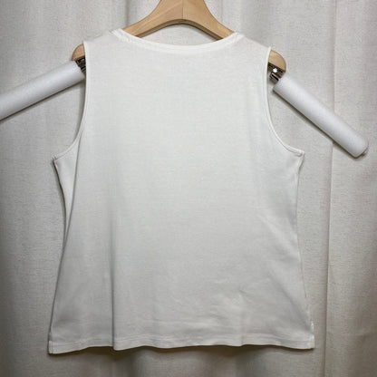 Talbots White Cotton Split Neck Sleeveless Top Coastal Grandmother Preppy Sz M