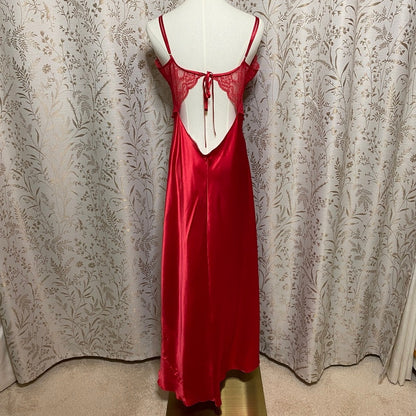 Victoria Secret Crimson Satin Lace Maxi Slip Dress Large Slit Sirencore Coquette