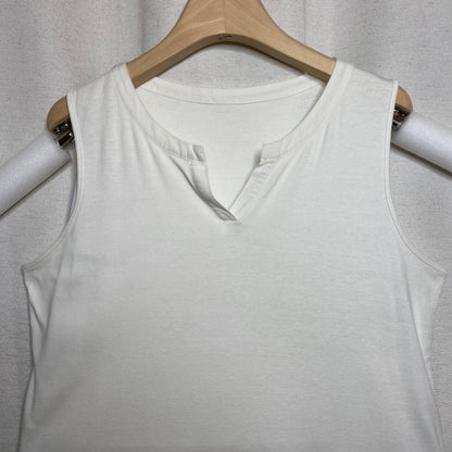Talbots White Cotton Split Neck Sleeveless Top Coastal Grandmother Preppy Sz M
