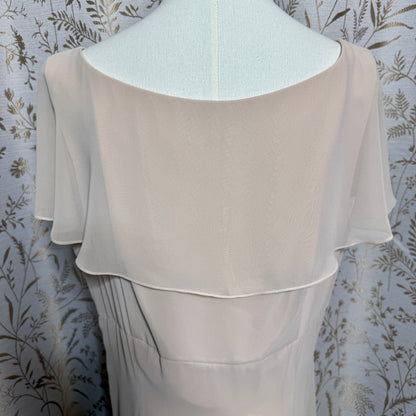 Liz Claiborne Beige Ruffle V-Neck Midi Dress Womens 16 Beaded Wedding Romantic