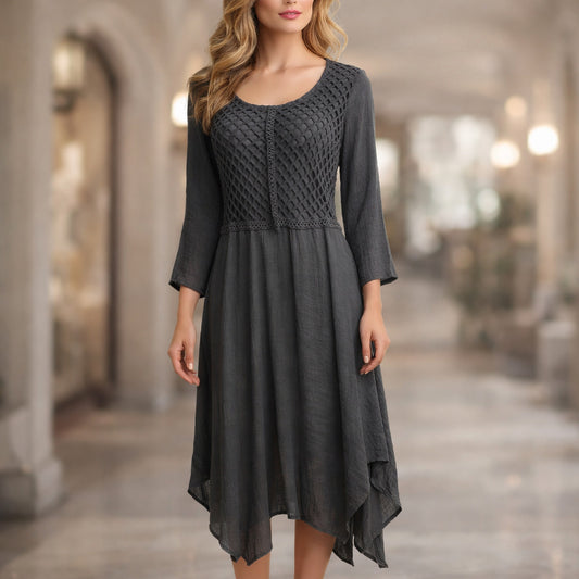 Monoreno Crochet Handkerchief Hem Midi Dress L Gray Boho Fairycore Whimsigoth