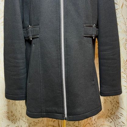 Details INTL Black Hooded Full-Zip Knit Jacket Women L Minimalist Dark Academia