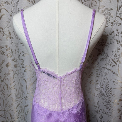 Victoria's Secret Lace Satin Slip Dress Womens M Lavender Coquette Romantic Glam