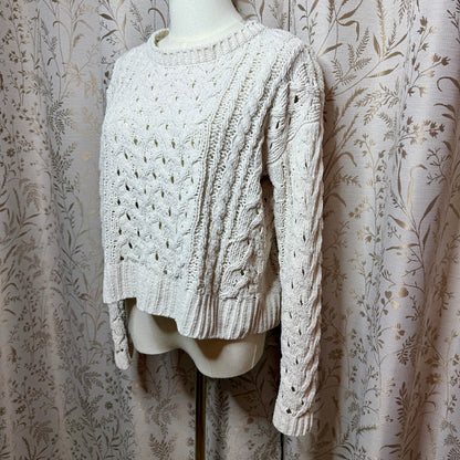 Aero Hygge Cable Knit Sweater Women Small Cream Cropped Open Weave Scandi Comfy