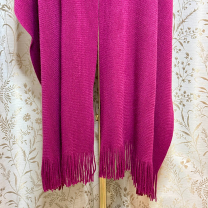 Magenta Pink Knit Fringe Wrap Shawl Women OS Boho Cozy Romantic Travel Comfort
