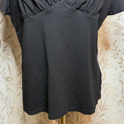 Belle Poque Flutter Sleeve V-Neck Top Women 2XL Black Academia Rockabilly Retro