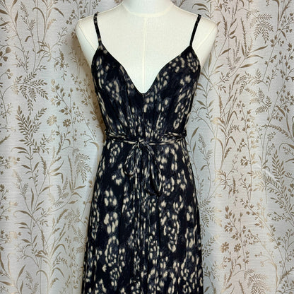 Moda International Leopard Print Maxi Dress Women L Stretch Boho Vintage Y2K