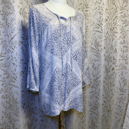 Sonoma Peasant Blouse XL Gray Paisley Leopard Cottagecore Lagenlook Minimalist