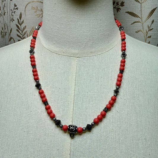 Vintage Artisan Salmon Pink Beaded Necklace 1990s Southwest Boho Retro Tribal