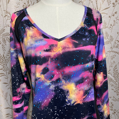 Ideology Galaxy Print Long Sleeve Top Large Nebula Techwear Rave Athleisure Yoga