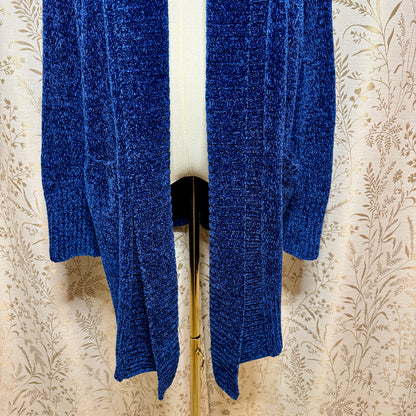 Orvis Chenille Open Front Duster Cardigan Women XXL Blue Cozy Cabincore Grandma