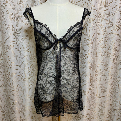 Victoria Secret Black Lace Flyaway Babydoll L Dark Coquette Romantic Fairy Goth
