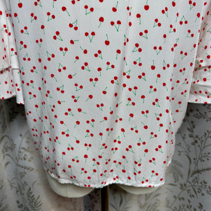 POPSUGAR Cherry Print Flutter Sleeve Blouse Women L Colettecore Retro Pinup