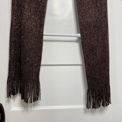 ECHO Metallic Brown Scarf Womens OS NWT Autumnal Boho Chic Knitware Fringe Cozy