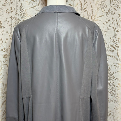 Marc New York Faux Leather Suede Drape Front Jacket Women XL Gray Moto Edgy Chic