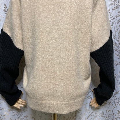 Lulus Nancie Colorblock Knit Sweater Small Camel Black Slouchy Cozy Neutral Soft