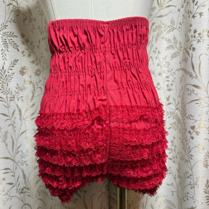 Womens Red Lace Ruffle High Waist Bloomer Shorts S/M Lolita Cosplay Coquette
