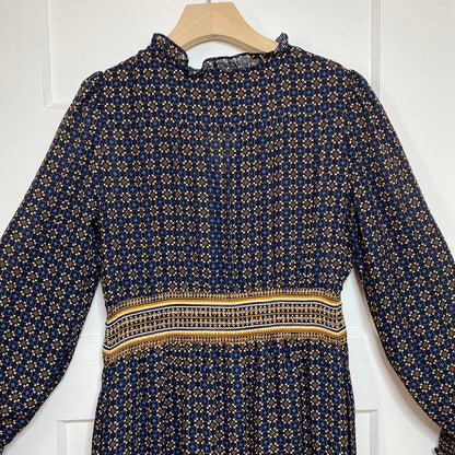 Max Studio Printed Tie Waist Wrap Dress Womens Small Retro Dark Academia 80s