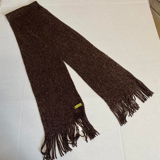 ECHO Metallic Brown Scarf Womens OS NWT Autumnal Boho Chic Knitware Fringe Cozy