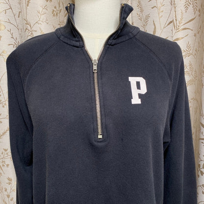 PINK Black Quarter-Zip Pullover XS Y2K Activewear Grunge Streetwear Distressed