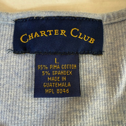 Charter Club Pima Cotton V Neck Henley Women L Blue Coastal Casual Americana