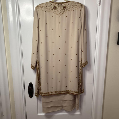 Jack Bryan Vintage Beaded Chiffon Midi Dress & Jacket Sz 14 90s Elegant Modest