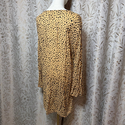 Billabong Cheetah Print Lace Up Tunic Women L Boho Beach Cover Up Resortwear