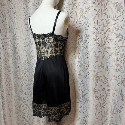 Gossard Artemis Vintage Black Lace Slip Dress Women XS Whimsigoth Coquette Retro