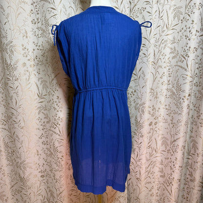 Lauren Ralph Lauren Blue Cotton Mini Dress L Shoulder Tie Coastal Beach Summer