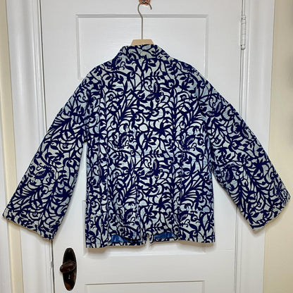 Vintage Handmade Batik Kimono Jacket XL Indigo Unlined Haori Coat Artsy Boho