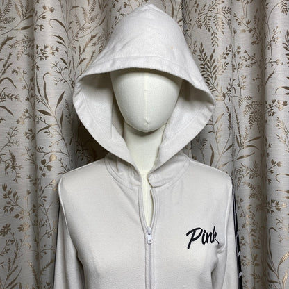 PINK Victoria's Secret Full-Zip White Hoodie XS Y2K Coquette Coziness Soft Girl