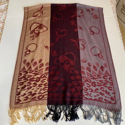 Elegant Color-Block Patterned Shawl Womens OS Lagenlook Layering Boho Chic
