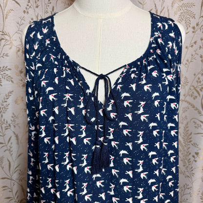 Max Jeans Bird Print Cold Shoulder Blouse Women XL Navy Coastal Boho Sailor Chic