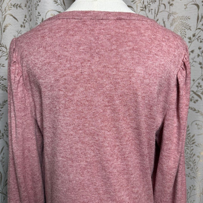 LC Lauren Conrad Heather Red Balloon Sleeve Knit Pullover Women L Soft Girl Cozy